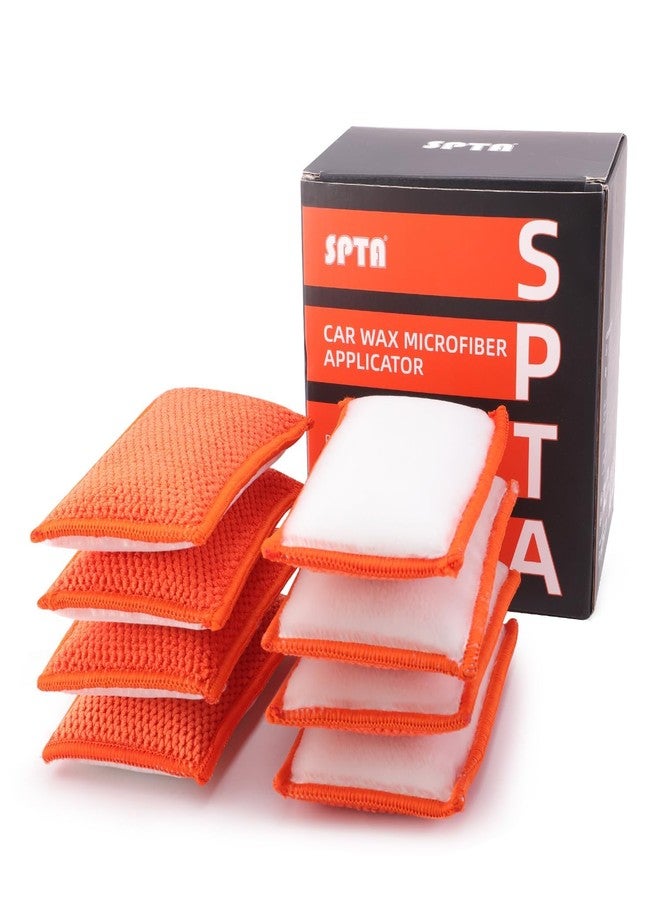 SPTA Microfibre Disc Sponge, Pack of 8 Microfibre Wax Applicator, 2 in 1 Interior Pads, for Deep Pore Cleaning of Plastic, Upholstery, Leather & Fittings, Orange/White - Image 1