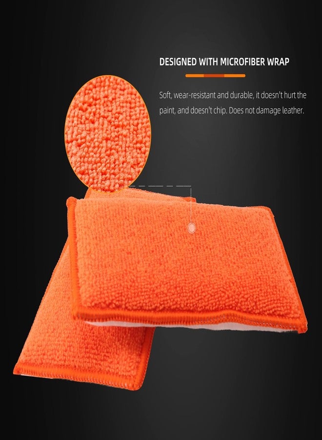 SPTA Microfibre Disc Sponge, Pack of 8 Microfibre Wax Applicator, 2 in 1 Interior Pads, for Deep Pore Cleaning of Plastic, Upholstery, Leather & Fittings, Orange/White - Image 3