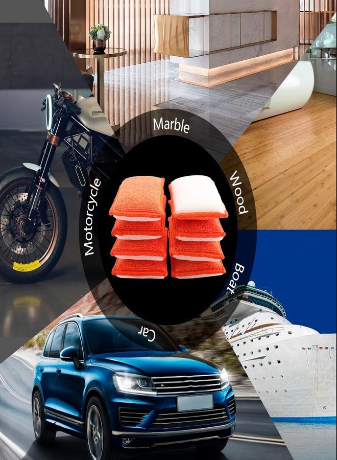 SPTA Microfibre Disc Sponge, Pack of 8 Microfibre Wax Applicator, 2 in 1 Interior Pads, for Deep Pore Cleaning of Plastic, Upholstery, Leather & Fittings, Orange/White - Image 5