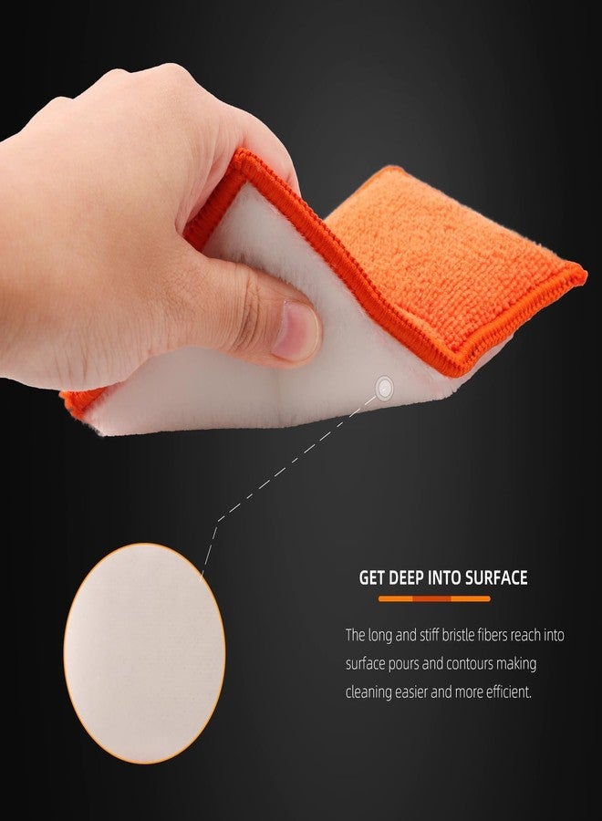 SPTA Microfibre Disc Sponge, Pack of 8 Microfibre Wax Applicator, 2 in 1 Interior Pads, for Deep Pore Cleaning of Plastic, Upholstery, Leather & Fittings, Orange/White - Image 4