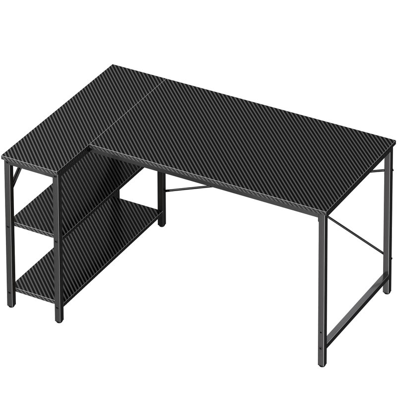 Huuger Huuger L Shaped Desk 47 Inch Gaming  Home Office Desk with Reversible Storage Shelves Metal Frame Carbon Fiber Black 