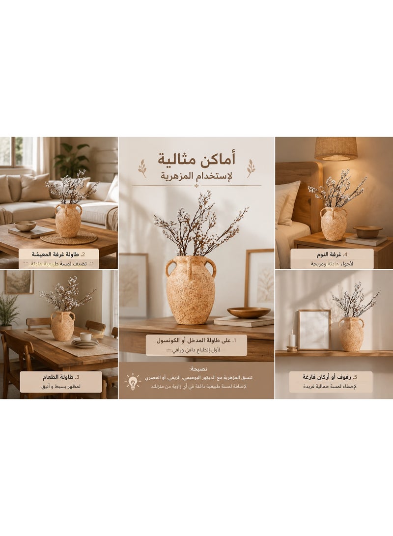 كالدا فازة كالدا من الفخار المصري يدوي الصنع – وعاء ديكور من الصلصال بطول 30 سم – ملمس طبيعي منقط – فازة فاخرة للأرضيات والطاولات للزهور المجففة – ديكور عصري وجمالي للمنزل والمكتب - Image 3