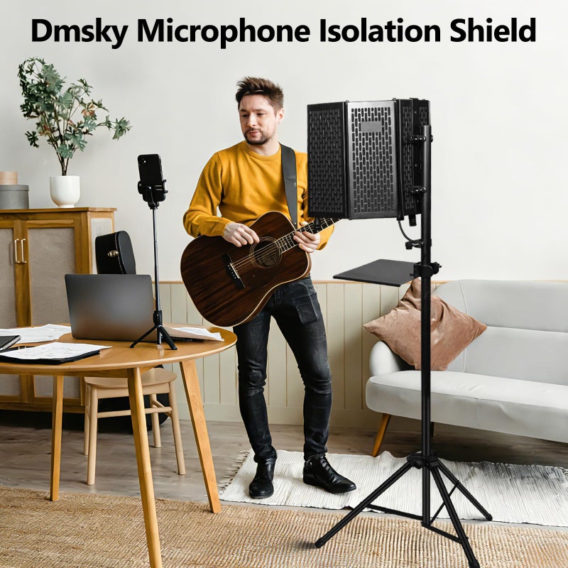 Dmsky Microphone Isolation Shield with Pop Filter & Tripod Stand, Foldable Mic Shield with Triple Sound Insulation, High Density Mic Sound Shield for Recording Studio, Podcasts, Singing, Broadcasting - Image 4