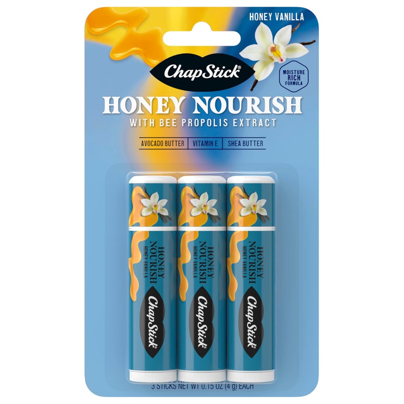 chapstick ChapStick Lip Balm Honey Nourish Moisturizing Fomula with Shea Butter and Avocado Butter Vitamin E Honey Vanilla Flavor 3CT BC 45OZ