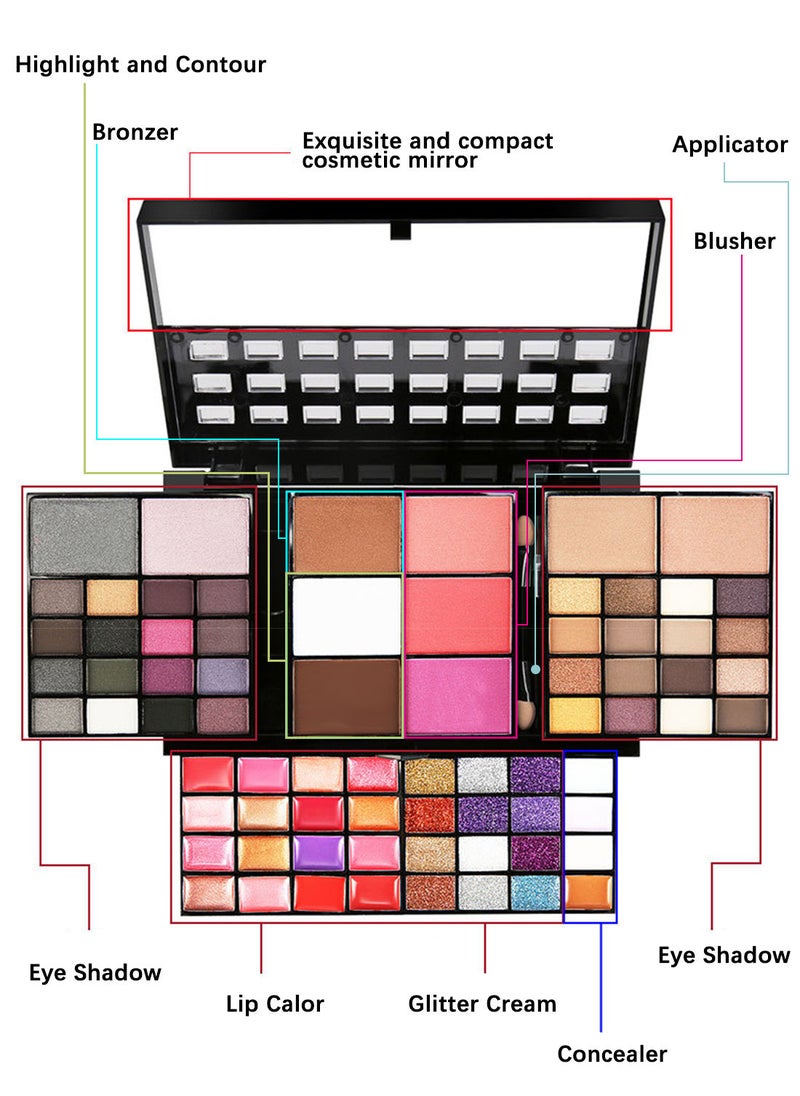 l&wen - All in One Makeup Kit Includes Eyeshadow Lipstick Concealer Blush Contouring Mirror and Brushes Professional Full Must-Have Starter Makeup Gift Set for Women and Girl - Image 1