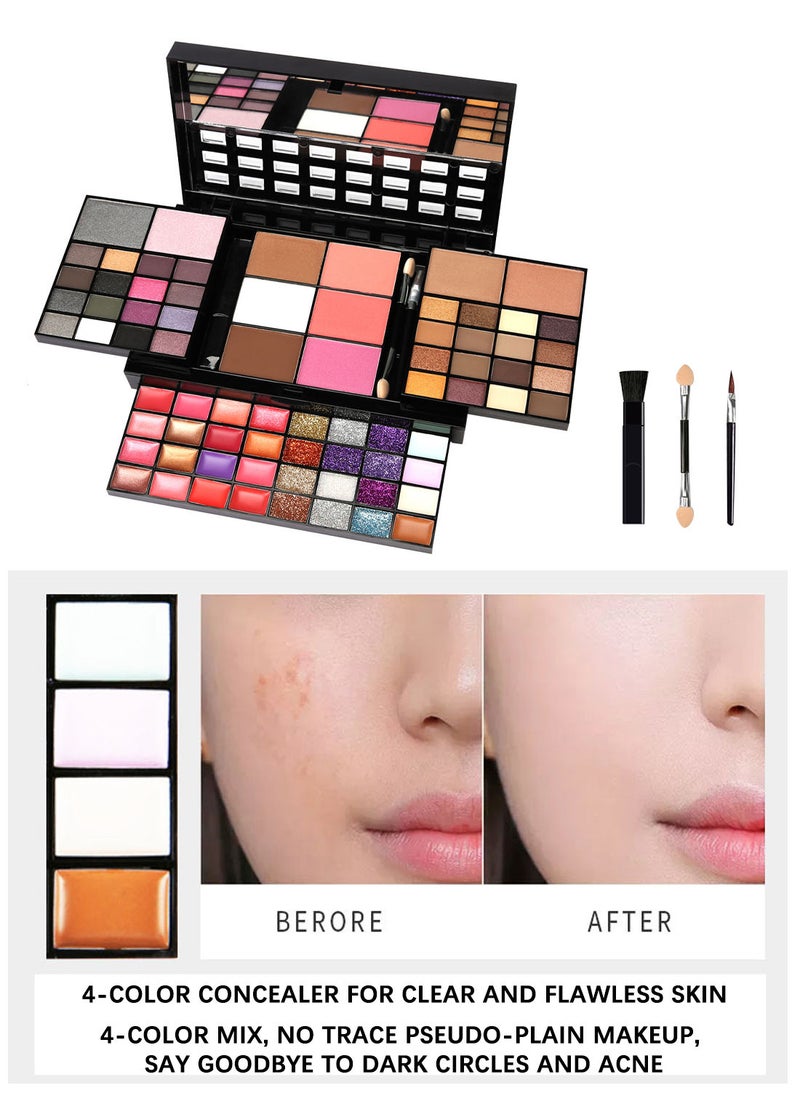 l&wen - All in One Makeup Kit Includes Eyeshadow Lipstick Concealer Blush Contouring Mirror and Brushes Professional Full Must-Have Starter Makeup Gift Set for Women and Girl - Image 1