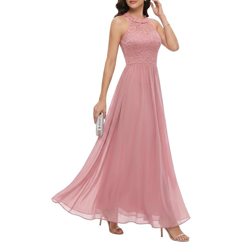 Wedtrend Women's Sleeveless Halter Floral Lace Formal Dress Cocktail Party Dress Bridesmaid Dress - Image 1