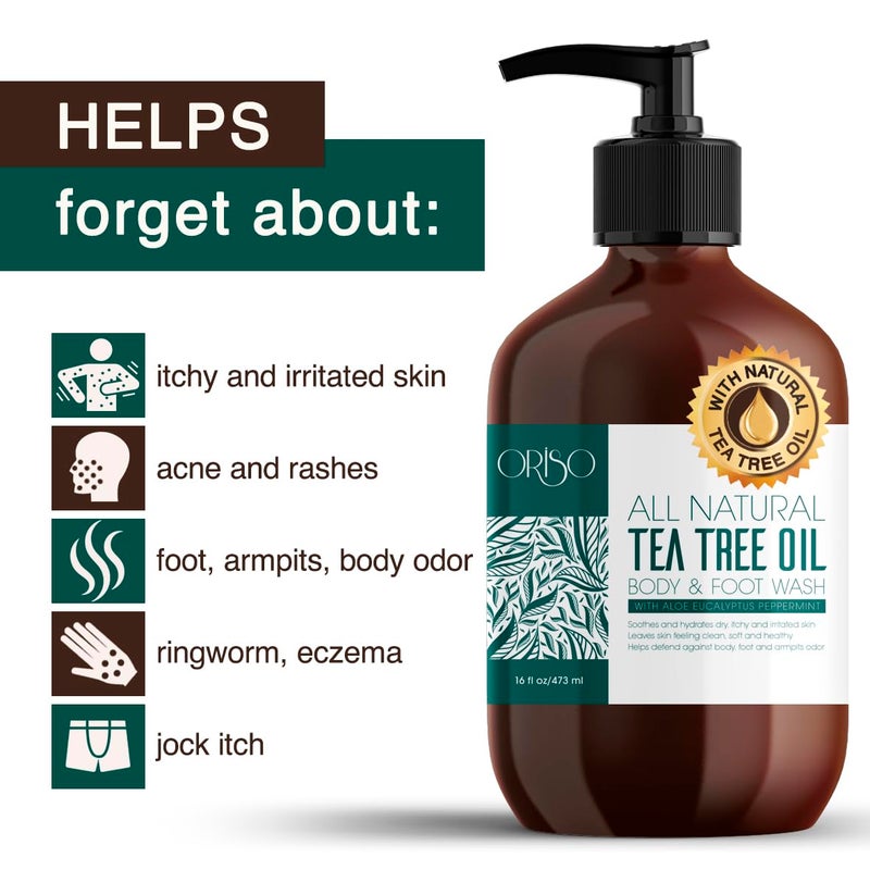 ORISO Tea Tree Oil Body Wash - Helps Athletes Foot, Ringworm, Jock Itchy, Acne, Eczema, Yeast Infection, Body Odor, Itchy Skin - With Moisturizing Aloe - Sulfate Free - 16oz - Image 5