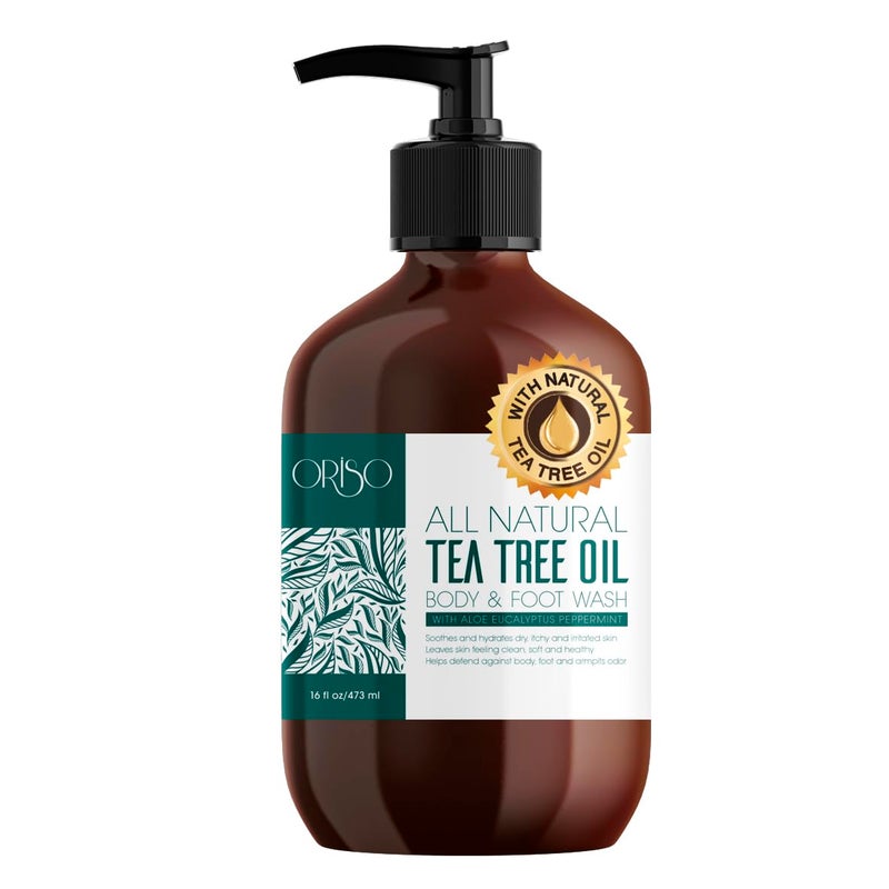 ORISO Tea Tree Oil Body Wash - Helps Athletes Foot, Ringworm, Jock Itchy, Acne, Eczema, Yeast Infection, Body Odor, Itchy Skin - With Moisturizing Aloe - Sulfate Free - 16oz - Image 1