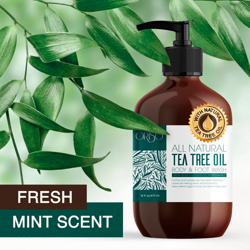 ORISO Tea Tree Oil Body Wash - Helps Athletes Foot, Ringworm, Jock Itchy, Acne, Eczema, Yeast Infection, Body Odor, Itchy Skin - With Moisturizing Aloe - Sulfate Free - 16oz - Image 2
