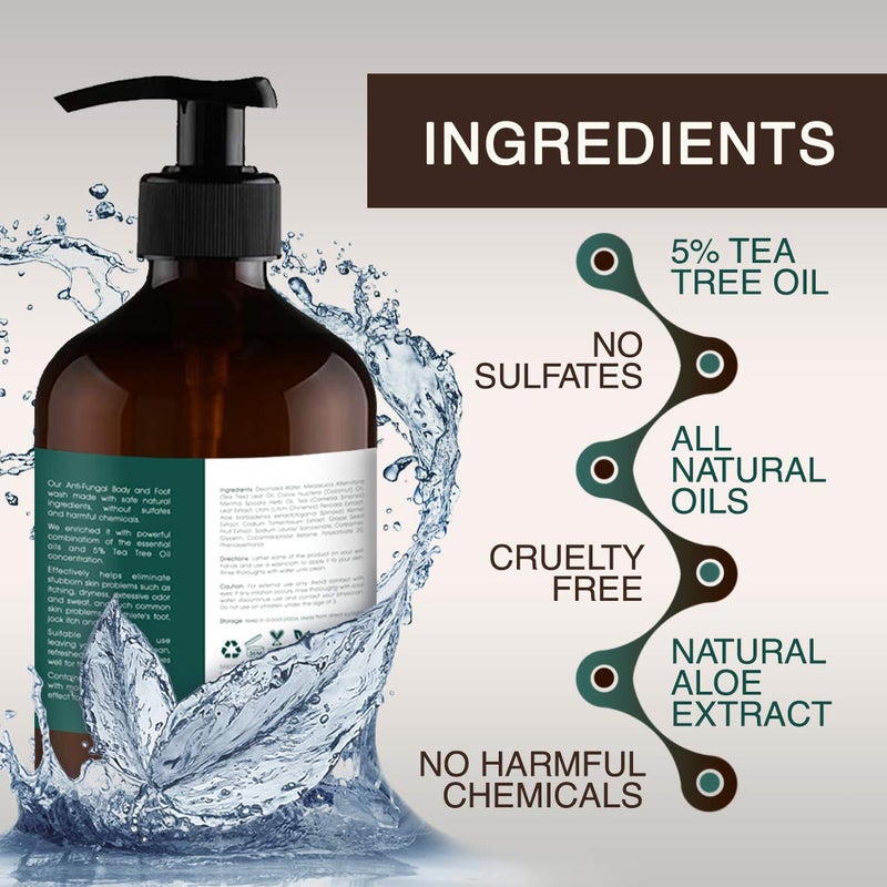 ORISO Tea Tree Oil Body Wash - Helps Athletes Foot, Ringworm, Jock Itchy, Acne, Eczema, Yeast Infection, Body Odor, Itchy Skin - With Moisturizing Aloe - Sulfate Free - 16oz - Image 3