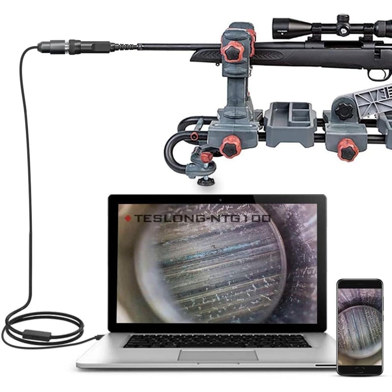Teslong Rifle Borescope, Bore Camera Gun Cleaning Camera - Fits .20 Caliber & Larger-Hunting Shooting Firearms Visual Barrel Inspection Tool w/3 Right-Angle Mirrors and Carrying Case(45inch-Flexible) - Image 1