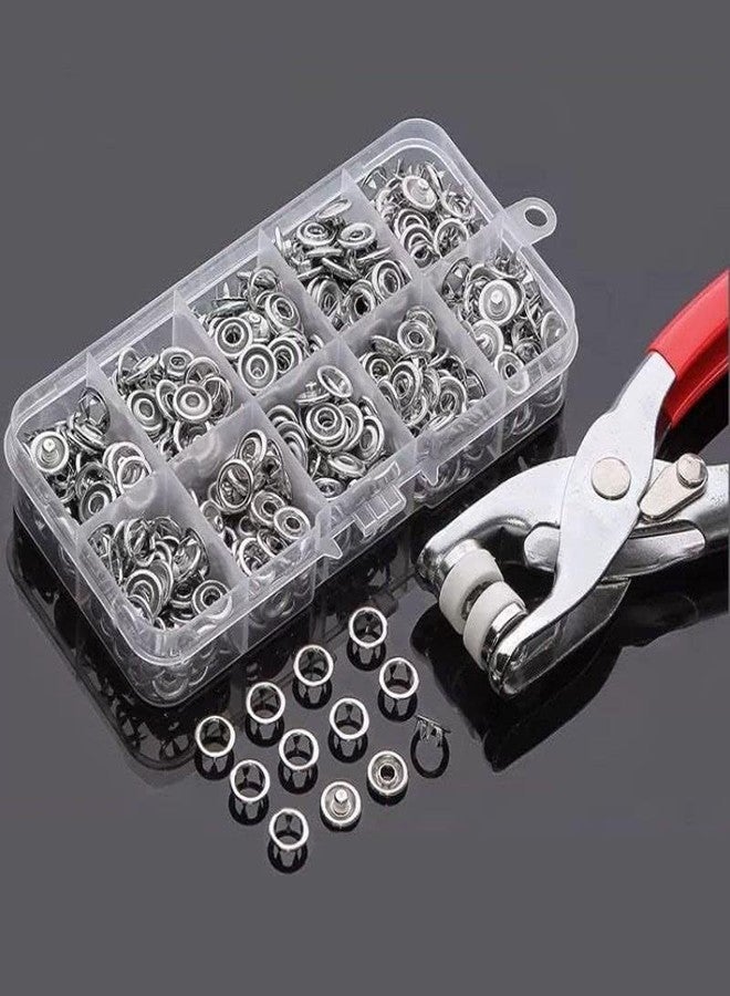 MBUYS MALL Grommet Eyelet Setting Pliers Tool for Bag Shoes Leather Belt Cloth Easy Press Button Snap Fastener Plier Button Pincer Pile Clipper Setter Hand Tool with 100Pcs Silver Snaps & Rings - Image 3