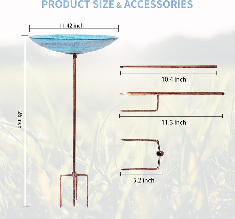 VCUTEKA Outdoor BirdBath Glass Bird Bath Garden Bird Feeder with Metal Stake - Image 5