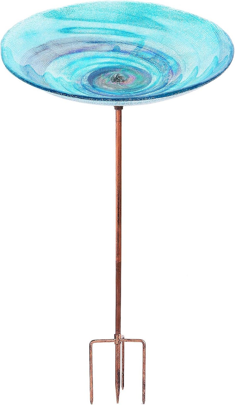 VCUTEKA Outdoor BirdBath Glass Bird Bath Garden Bird Feeder with Metal Stake - Image 1
