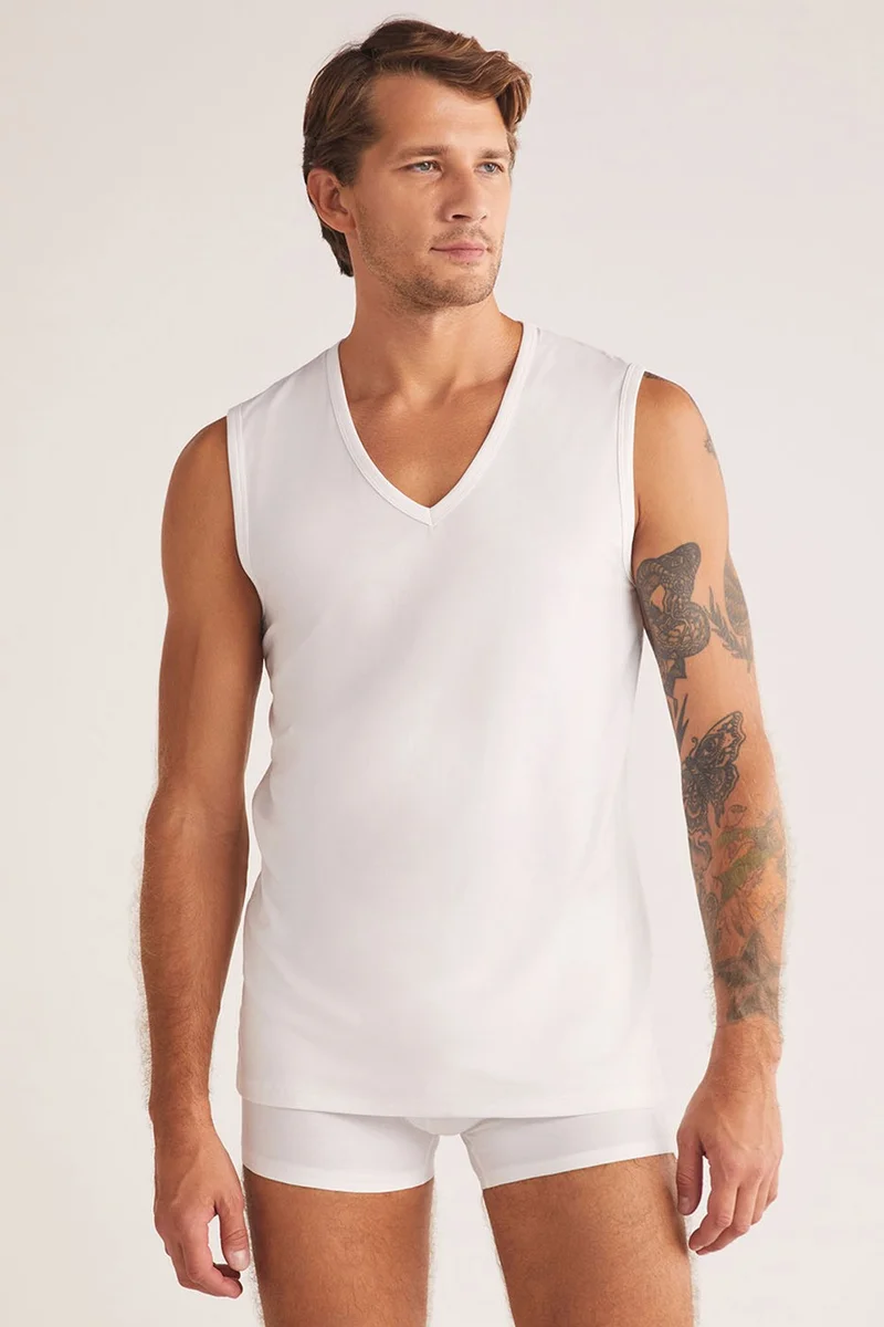 KOM Barny V Neck Cotton 2 Piece Men's Undershirt White