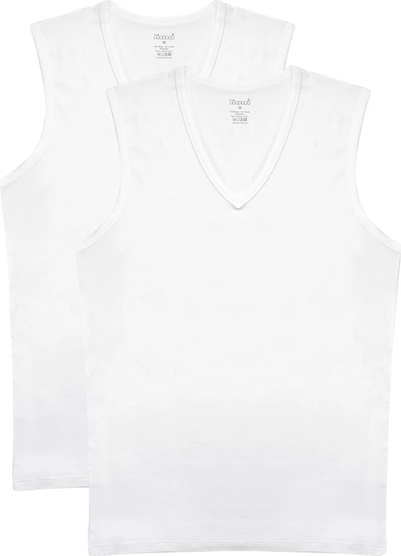 KOM Barny V Neck Cotton 2 Piece Men's Undershirt White