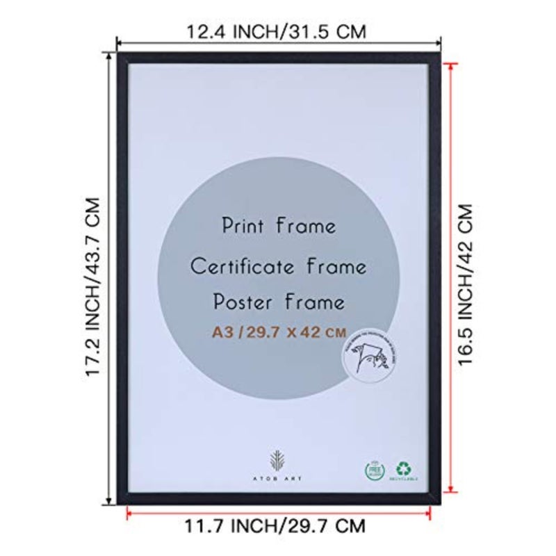 A3 Photo Picture Frame - 29.7 x 42 CM Certificate Frames with Perspex Glass for Wall Display Horizontally or Vertically in Living Room Bedroom Gallery, Set of 3 with Perspex Glass for Wall Display Horizontally or Vertically in Living Room Bedroom Gallery, Set of 3 - Image 2