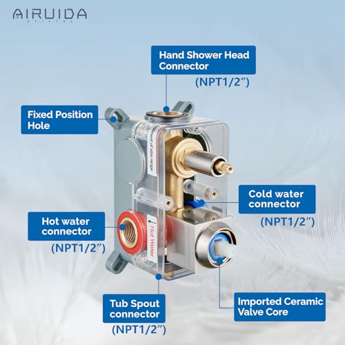 Airuida Wall Mount Tub Faucet with Waterfall Tub Spout Wall Mounted Bathtub Faucet with Handheld Shower Single Handle Tub Filler Shower Faucet Set with Rough-in valve Bevel Angle Spout Brushed Nickel - Image 5