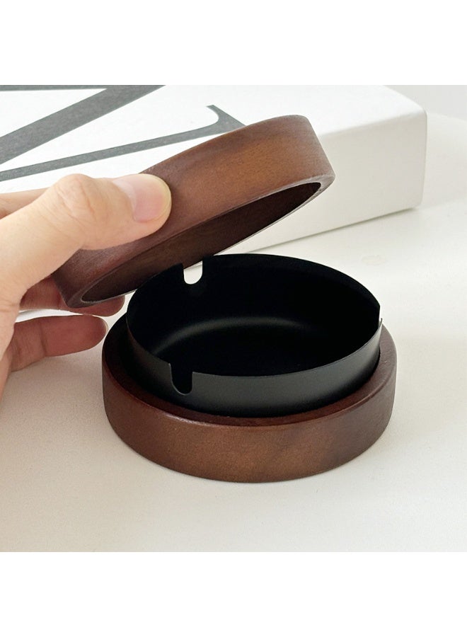 Ashtrays for Cigarettes with Lid,Wooden Ashtray,with Stainless Steel Liner and 3 Slot,Windproof Ashtray for Office,Home,Hotel and restaurant - Image 1