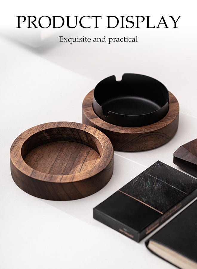 Ashtrays for Cigarettes with Lid,Wooden Ashtray,with Stainless Steel Liner and 3 Slot,Windproof Ashtray for Office,Home,Hotel and restaurant - Image 3