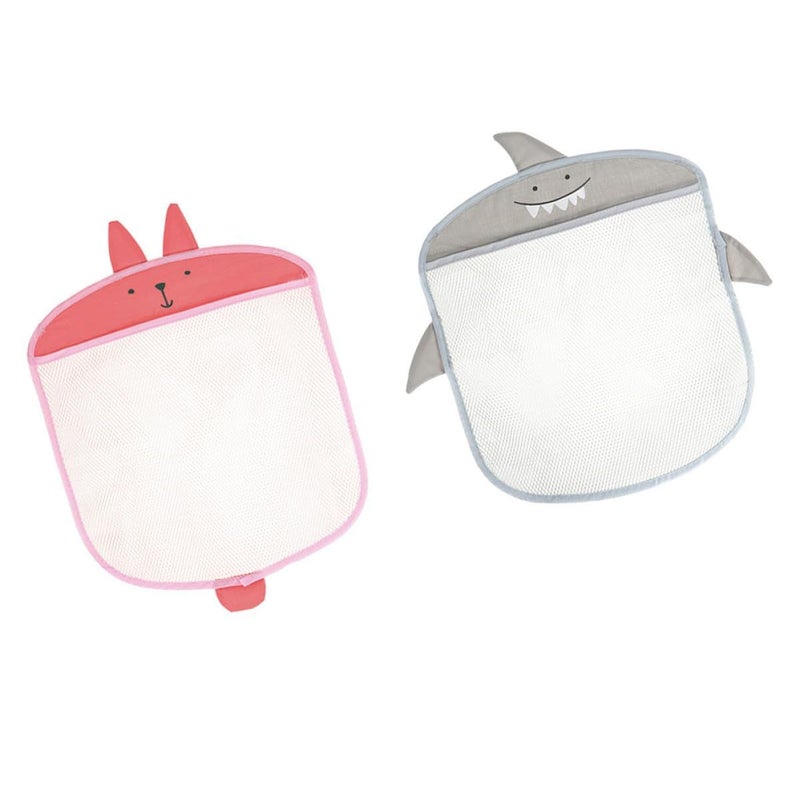 Mesh Fabric Bathroom Storage Bags with Suction Cups 2pcs Gray Pink Wall Mounted Organizer - Image 2