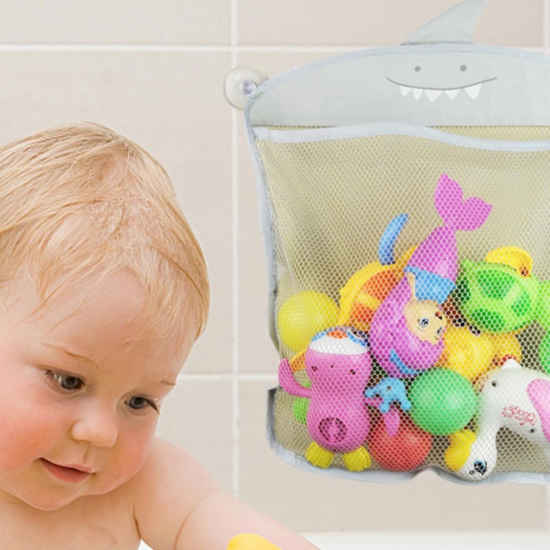 Mesh Fabric Bathroom Storage Bags with Suction Cups 2pcs Gray Pink Wall Mounted Organizer - Image 5