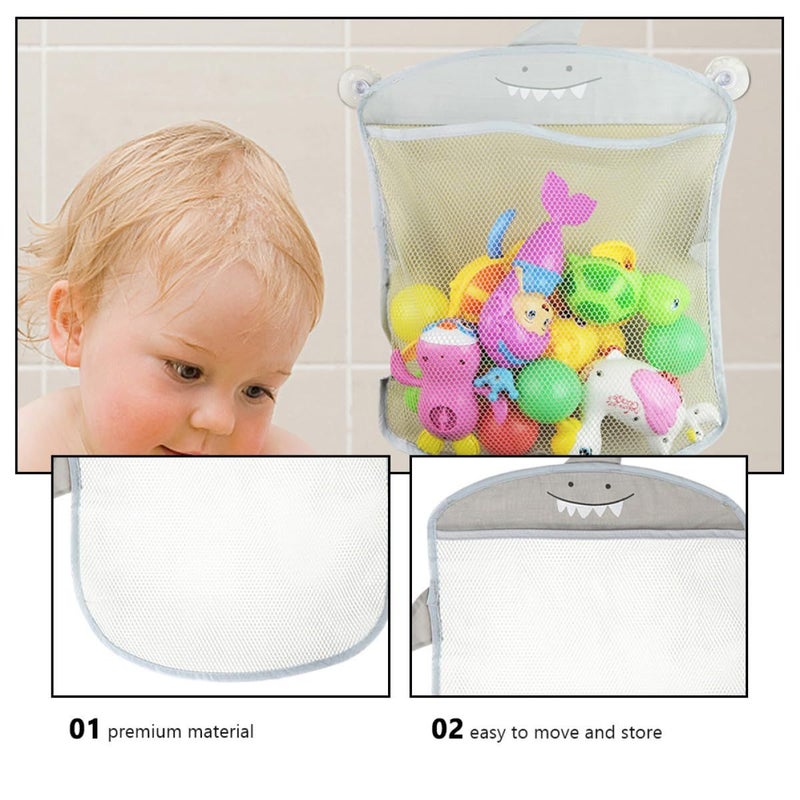 Mesh Fabric Bathroom Storage Bags with Suction Cups 2pcs Gray Pink Wall Mounted Organizer - Image 4