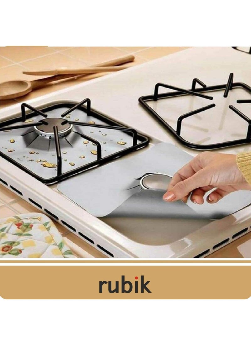 Rubik أغطية موقد غاز، واقيات نطاق الغاز غير لاصقة، قابلة لإعادة الاستخدام، غطاء من رقائق الألومنيوم، بطانة حصيرة - آمنة للاستخدام في غسالة الأطباق، عبوة من 4 قطع  - Image 3