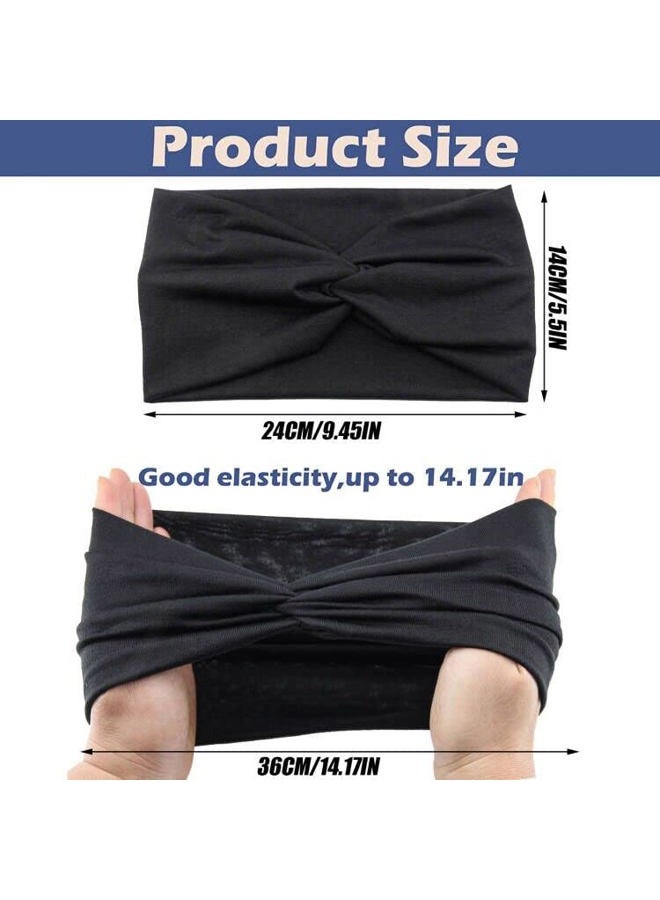 Carede Wide Headbands for Women, Black Turban Headband Stretchy Twisted Head Wraps for Girls Yoga Workout Sports Head Bands For Women's Hair,Pack of 6 - Image 2