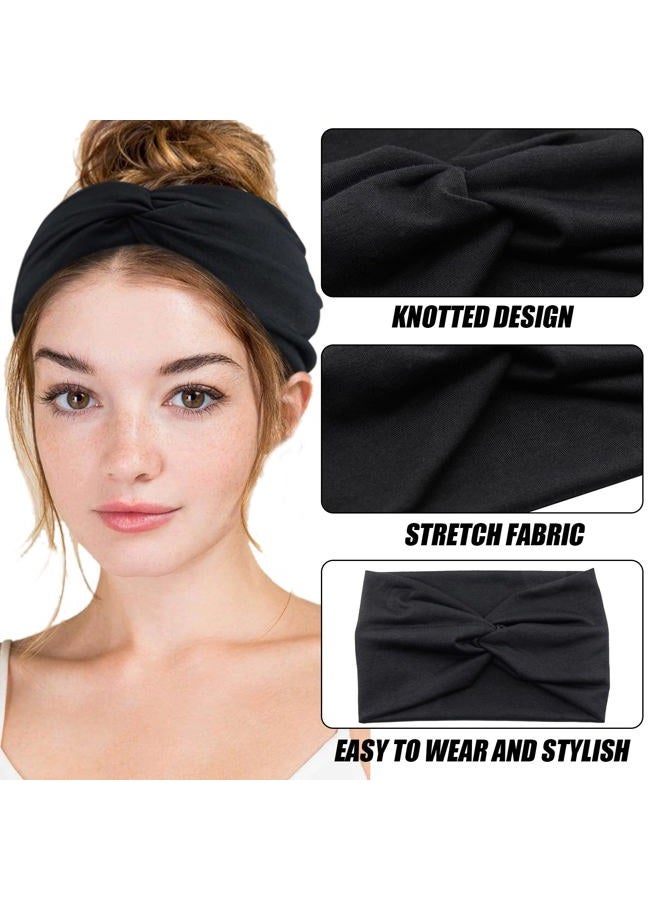 Carede Wide Headbands for Women, Black Turban Headband Stretchy Twisted Head Wraps for Girls Yoga Workout Sports Head Bands For Women's Hair,Pack of 6 - Image 5