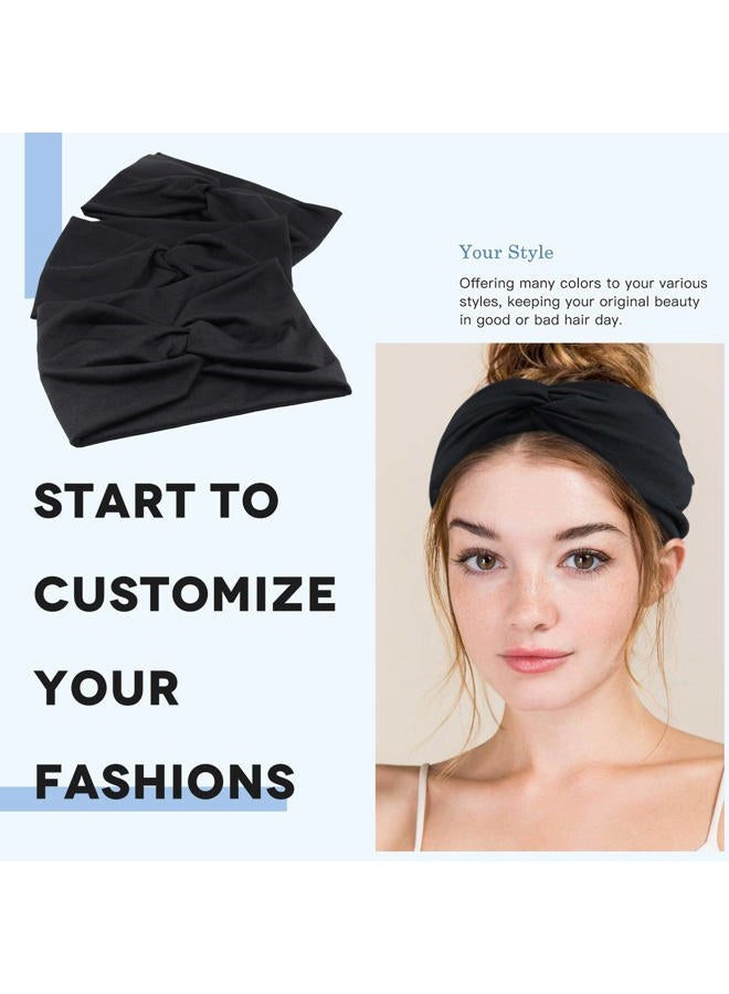 Carede Wide Headbands for Women, Black Turban Headband Stretchy Twisted Head Wraps for Girls Yoga Workout Sports Head Bands For Women's Hair,Pack of 6 - Image 4
