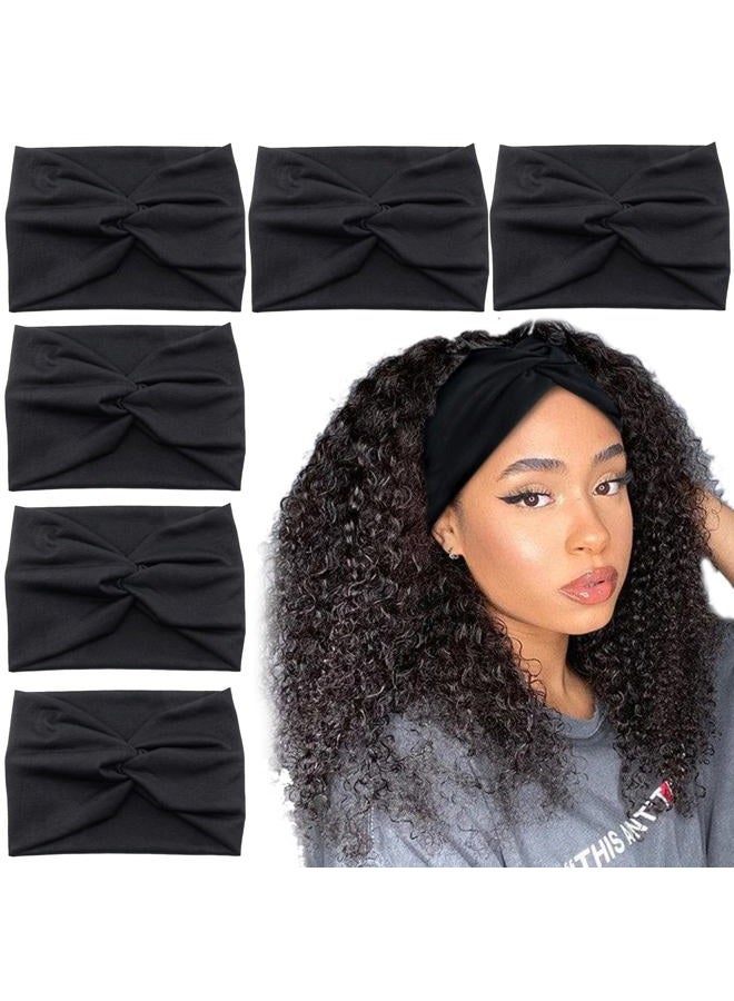 Carede Wide Headbands for Women, Black Turban Headband Stretchy Twisted Head Wraps for Girls Yoga Workout Sports Head Bands For Women's Hair,Pack of 6 - Image 1