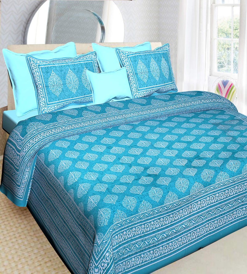 Ealth Kart Premium 100% Cotton Rajasthani Jaipuri Traditional King Size Double Bedsheet with 2 Pillow Covers (C-Green) - Image 5