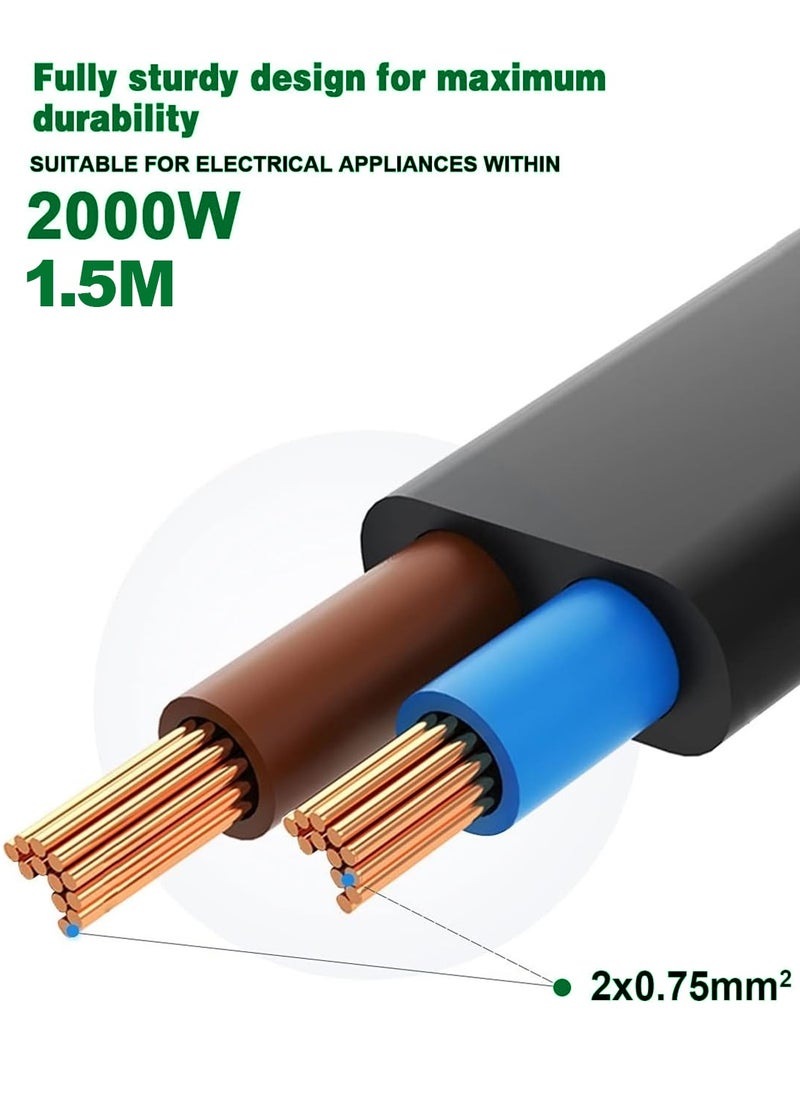 Eworld - Power Cable 1.5M – High-Quality 13A Pure Copper Plug Wire with Protection Fuse, IEC C13 – Compatible with Computers, Monitors, Printers, TVs, UPS & More - Image 1