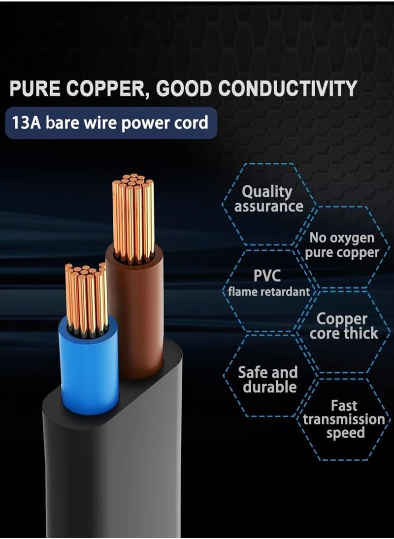 Eworld - Power Cable 1.5M – High-Quality 13A Pure Copper Plug Wire with Protection Fuse, IEC C13 – Compatible with Computers, Monitors, Printers, TVs, UPS & More - Image 1