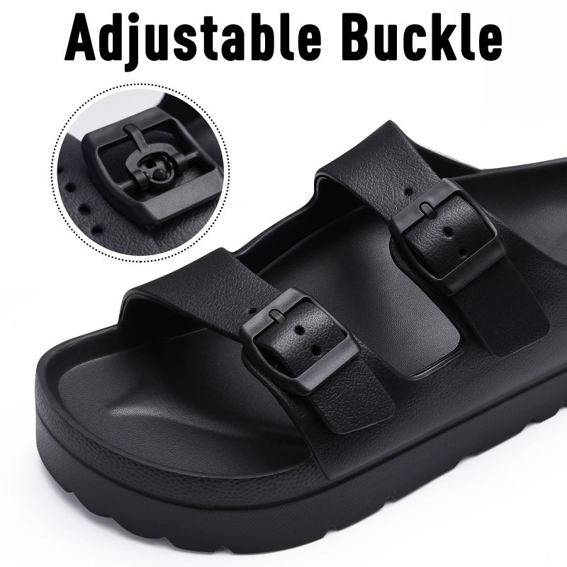 Goosecret Women's Platform Sandals with Arch Support Chunky Lightweight Foam Slip on Slides Comfortable Summer Beach Sandals with Adjustable Buckle Black, 42(size 11) - Image 4