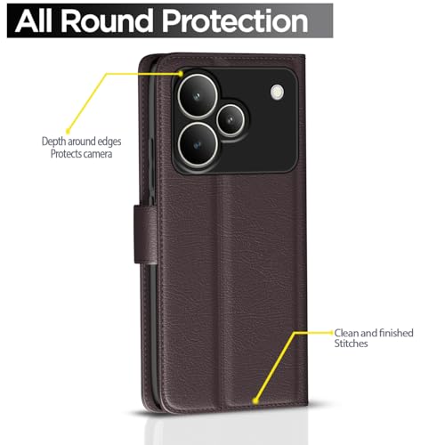 Pikkme Flip Cover for Realme P4 5G Leather Finish | Inside TPU with Card Pockets | Wallet Stand and Shock Proof | Complete Protection Flip Case(Coffee) - Image 4