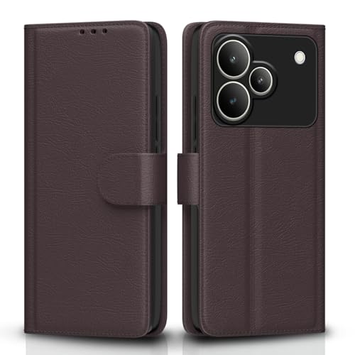 Pikkme Flip Cover for Realme P4 5G Leather Finish | Inside TPU with Card Pockets | Wallet Stand and Shock Proof | Complete Protection Flip Case(Coffee) - Image 1