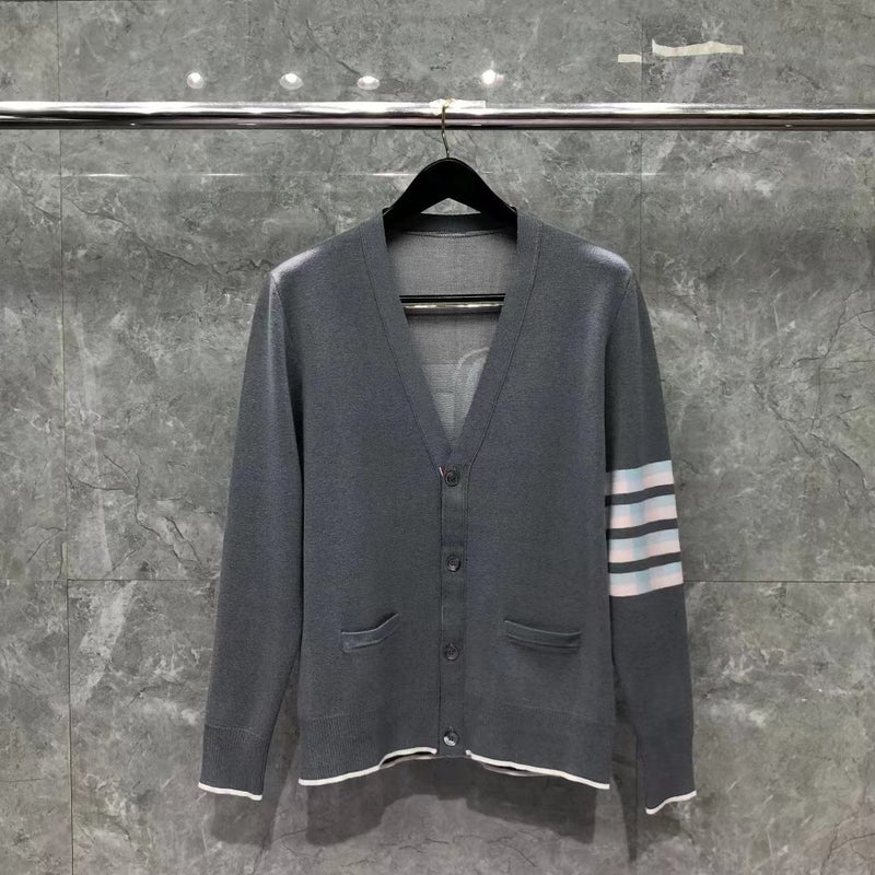 Tb Tom V-Neck Classic Four-Bar Back Lion Wool Cardigan Men'S And Women'S Casual Comfortable Cardigan - Image 4