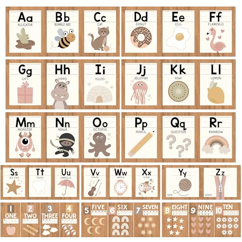 Hadley Designs Alphabet for Classroom Wall Decor ABC Posters for Classroom Wall Chart Preschool Kindergarten ABC Letters Number Line Elementary Alphabet Cards Boho Classroom Decor - Image 1