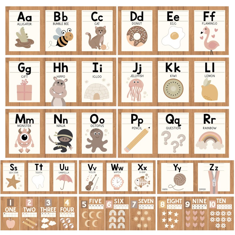 Hadley Designs Alphabet for Classroom Wall Decor ABC Posters for Classroom Wall Chart Preschool Kindergarten ABC Letters Number Line Elementary Alphabet Cards Boho Classroom Decor - Image 2