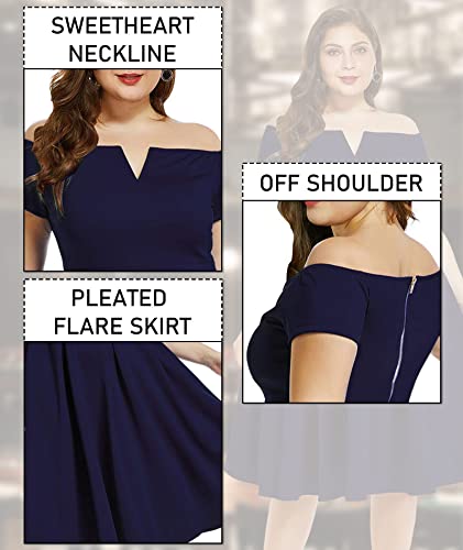 LALAGEN Women's Plus Size Vintage 1950s Party Cocktail Wedding Swing Midi Dress Navy XL - Image 4