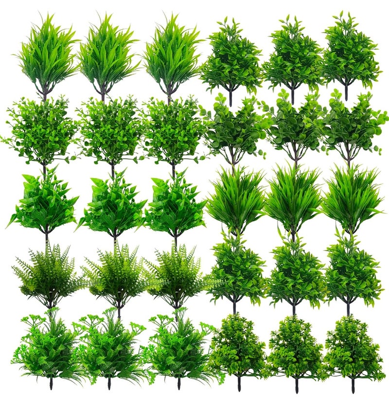 Dekorly Artificial Mix Green Grass Fake Outdoors Plant Bushes Decor Faux Greenery Shrubs for Outdoor and Indoor, Artificial Shrubs Stems | Height- 7inches (Multi-30) - Image 1