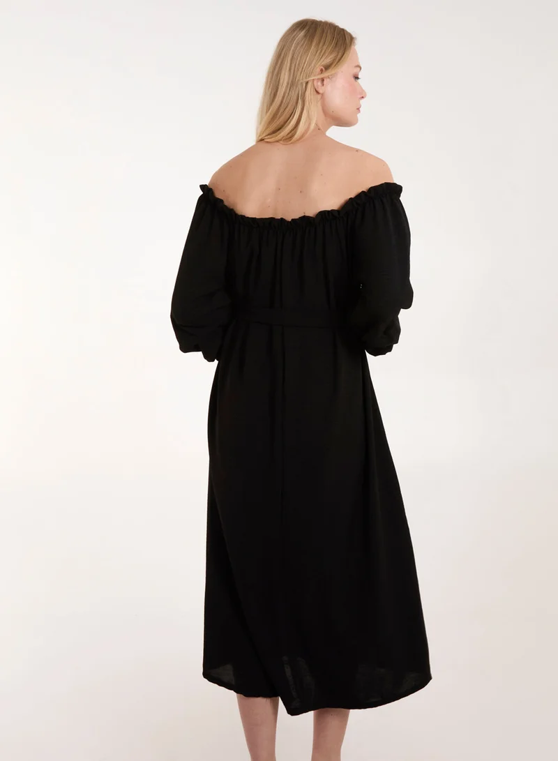 بلو فانيلا فستان بوف بأكمام باردو