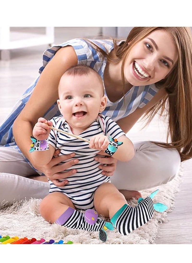 Foot Finder Socks & Wrist Rattles - Newborn Sensory Toys for Baby Boy or Girl - Brain Development Infant Toys - Hand and Foot Rattles for 0-3, 3-6, 6-9, 9-12 Months Babies  - Image 4