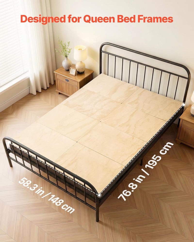 VEVOR Bunkie Board, Queen Size 76.8 x 58.3 in, Foldable Bed Board Under Mattress with Nylon Webbing, Plywood, Rounded Edges, Anti-Sag Design for Metal Frames, Sleeper Sofas, Platform and Bunk Beds - Image 2