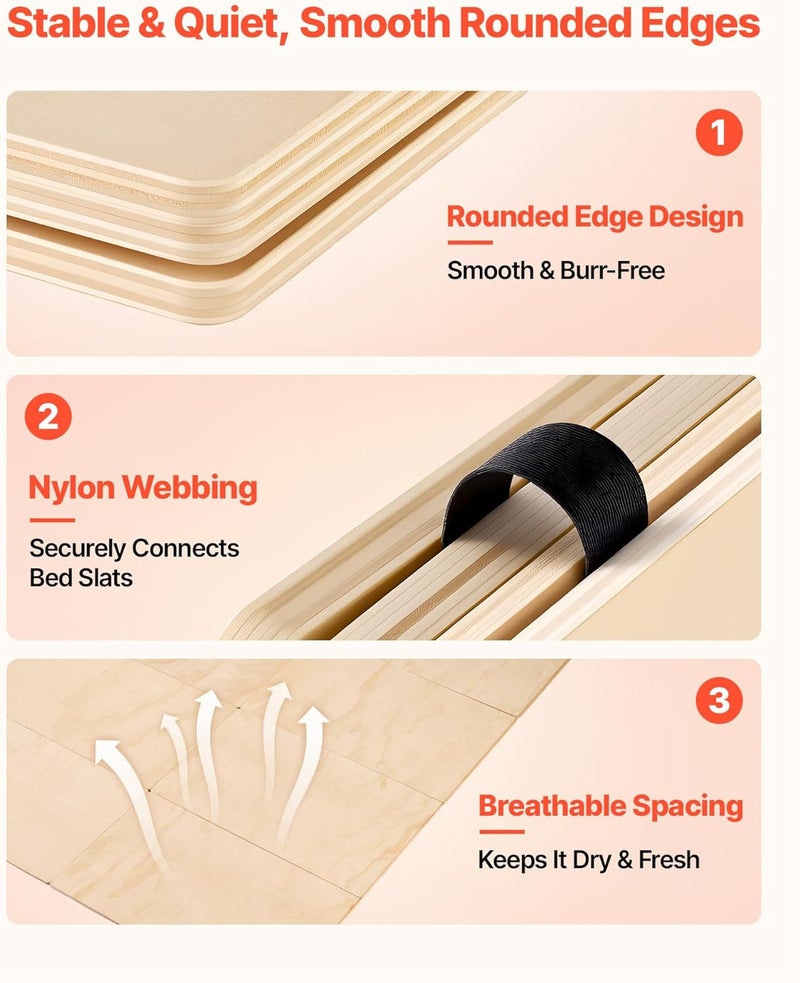 VEVOR Bunkie Board, Queen Size 76.8 x 58.3 in, Foldable Bed Board Under Mattress with Nylon Webbing, Plywood, Rounded Edges, Anti-Sag Design for Metal Frames, Sleeper Sofas, Platform and Bunk Beds - Image 5