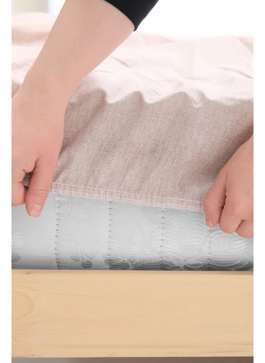Favora Patterned Cotton Single Duvet Cover Set with Elastic Sheets - Gray - Mink