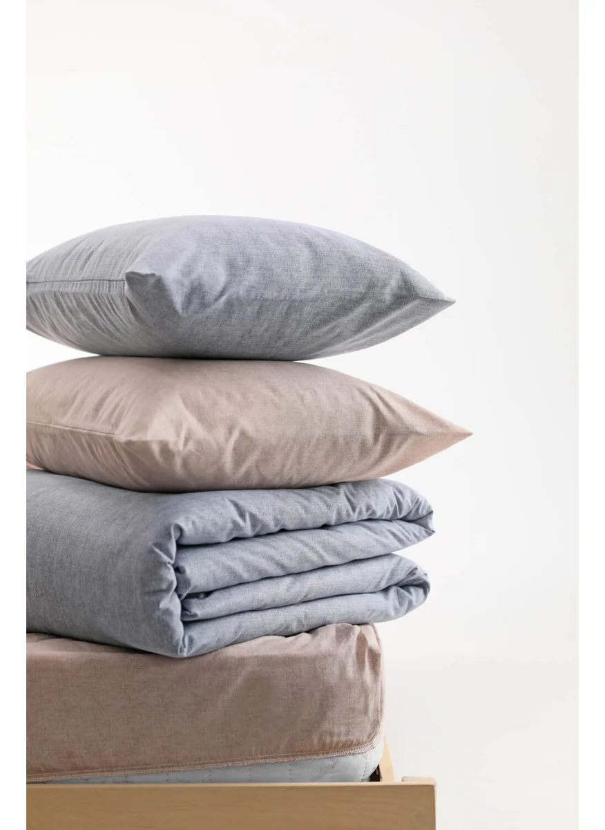 Favora Patterned Cotton Single Duvet Cover Set with Elastic Sheets - Gray - Mink